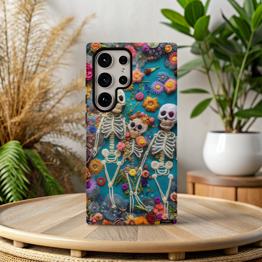 Embroidered Skeleton Floral Phone Case