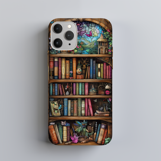 Whimsical Fantasy Bookshelf Phone Case – A Magical Escape in Every Detail