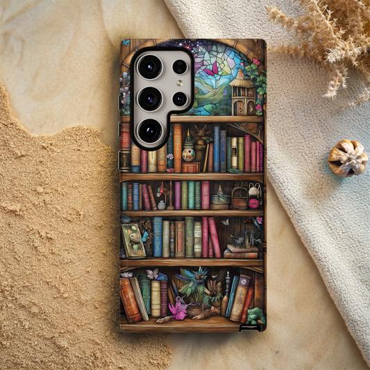 Whimsical Fantasy Bookshelf Phone Case – A Magical Escape in Every Detail