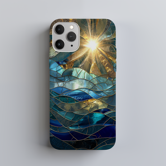 Sun Rays & Waves Stained Glass Phone Case – A Harmony of Light, Color, and Strength