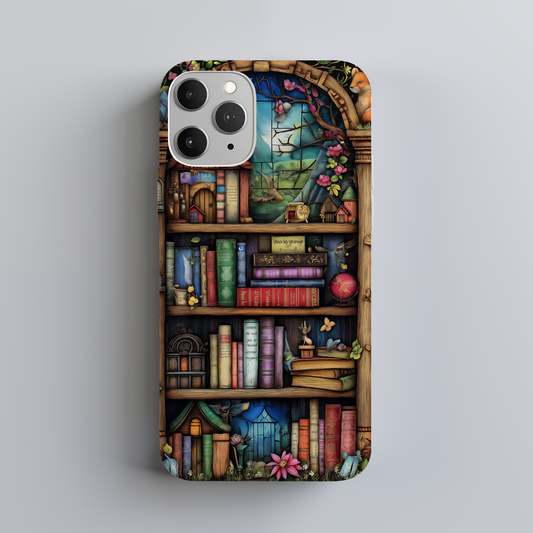 Whimsical Fantasy Bookshelf Phone Case – A Magical Escape in Every Detail