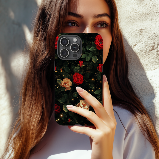 Starlit Roses Phone Case – Romantic Elegance Under a Cosmic Glow