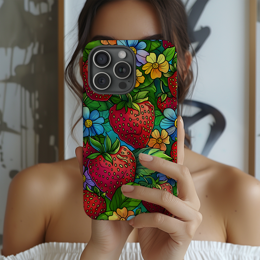 Strawberries & Floral Phone Case – Sweet, Charming, and Built for Protection