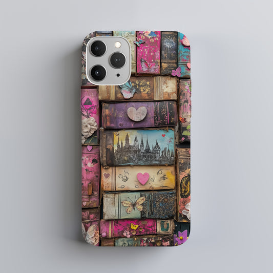 Whimsical Wooden Books Phone Case – Enchanting Literature with Everyday Protection