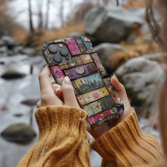 Whimsical Wooden Books Phone Case – Enchanting Literature with Everyday Protection