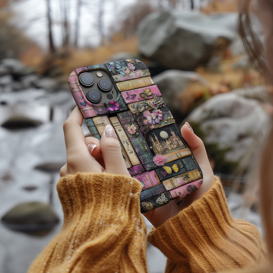 Whimsical Wooden Books Phone Case – Enchanting Literature with Everyday Protection