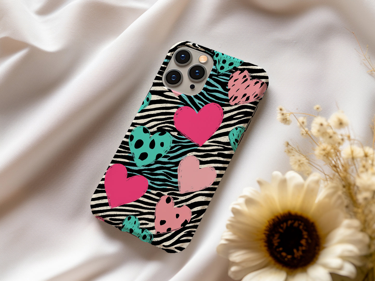 Zebra Hearts Phone Case – Bold Patterns with Everyday Protection
