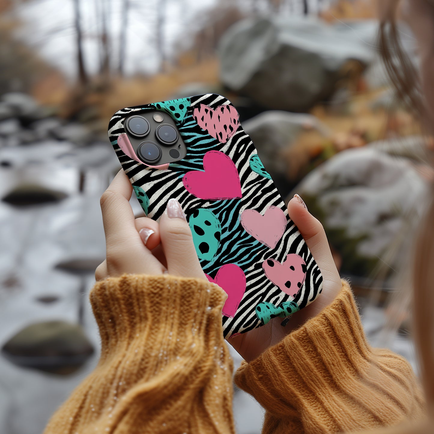 Zebra Hearts Phone Case – Bold Patterns with Everyday Protection
