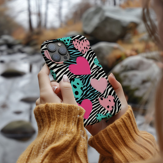 Zebra Hearts Phone Case – Bold Patterns with Everyday Protection