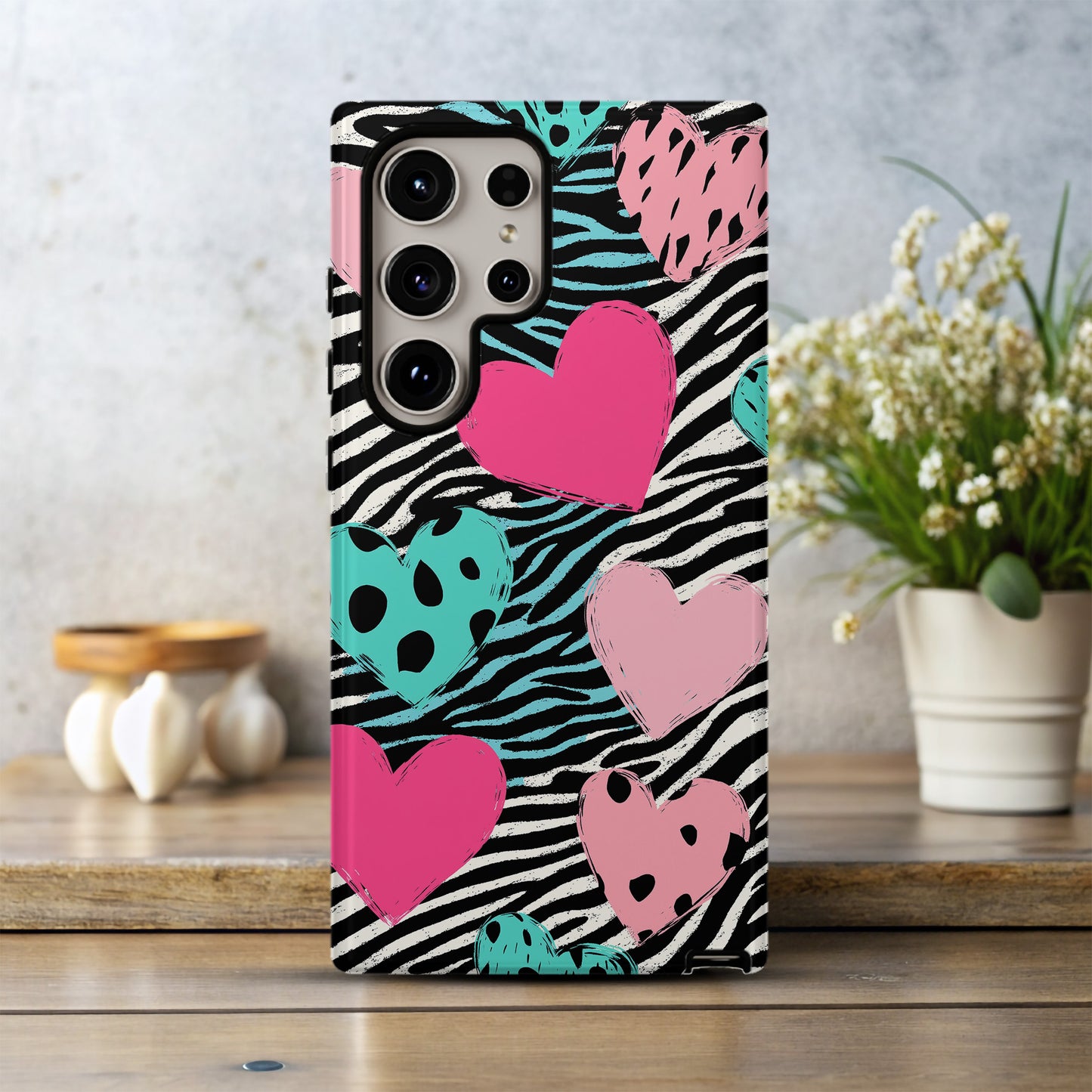 Zebra Hearts Phone Case – Bold Patterns with Everyday Protection