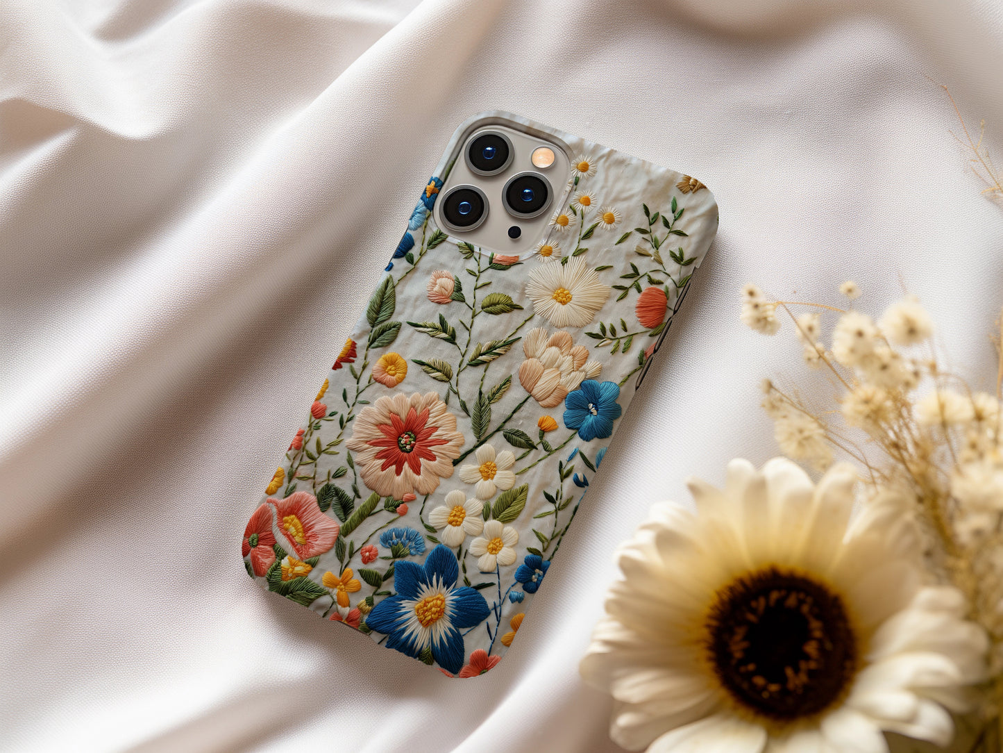 Embroidered Wildflower Phone Case – Nature’s Beauty with Everyday Protection