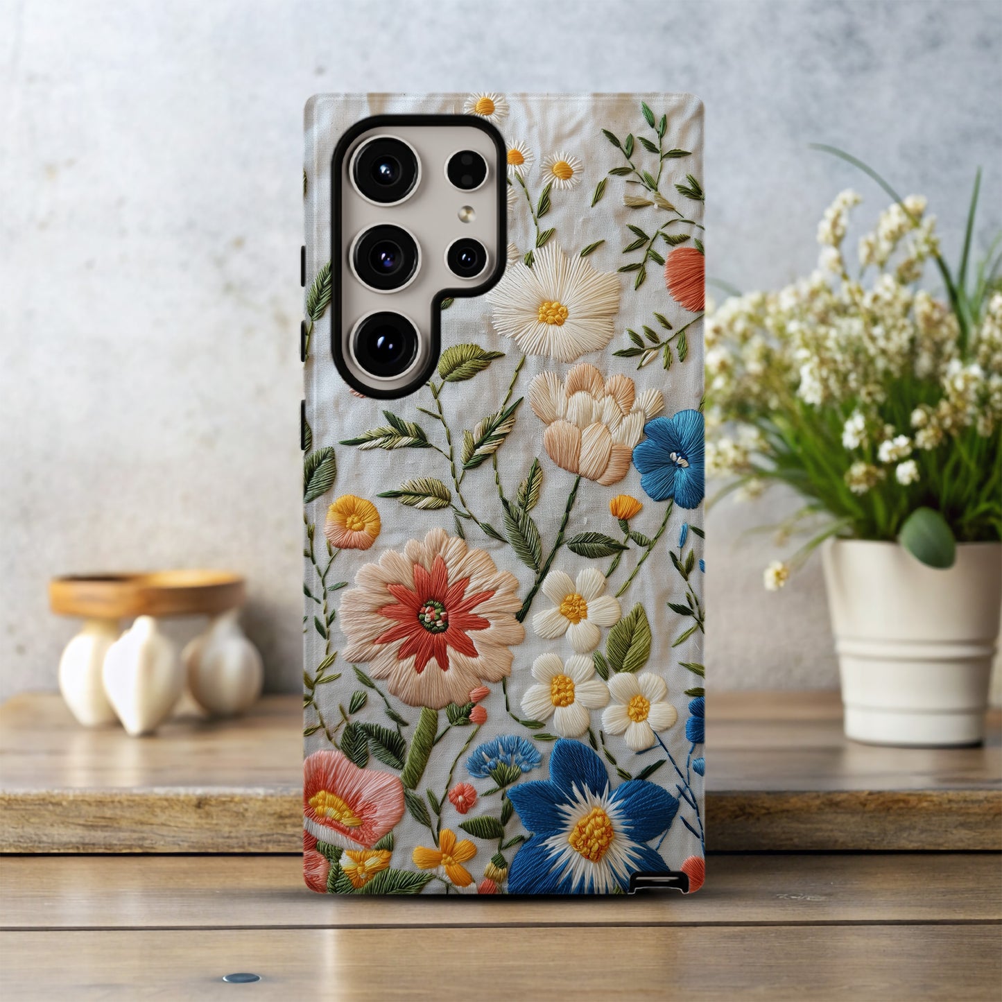 Embroidered Wildflower Phone Case – Nature’s Beauty with Everyday Protection