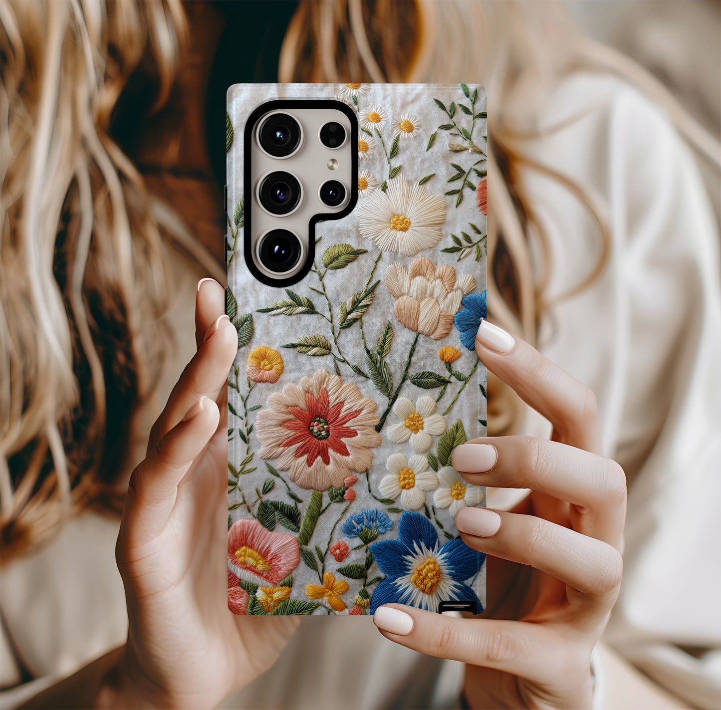 Embroidered Wildflower Phone Case – Nature’s Beauty with Everyday Protection