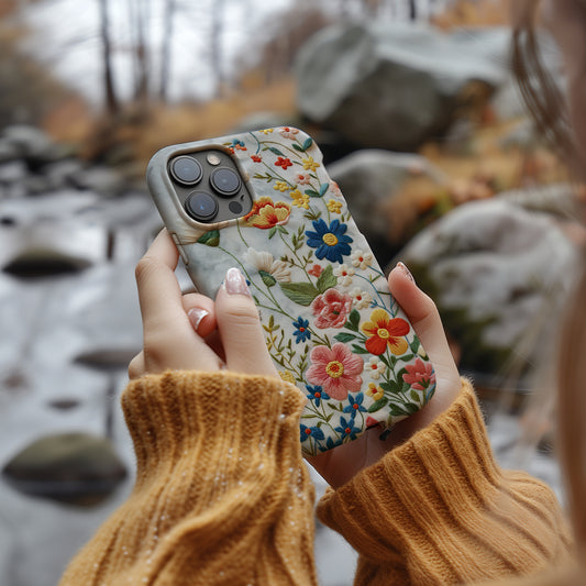 Embroidered Wildflower Phone Case – Nature’s Beauty with Everyday Protection