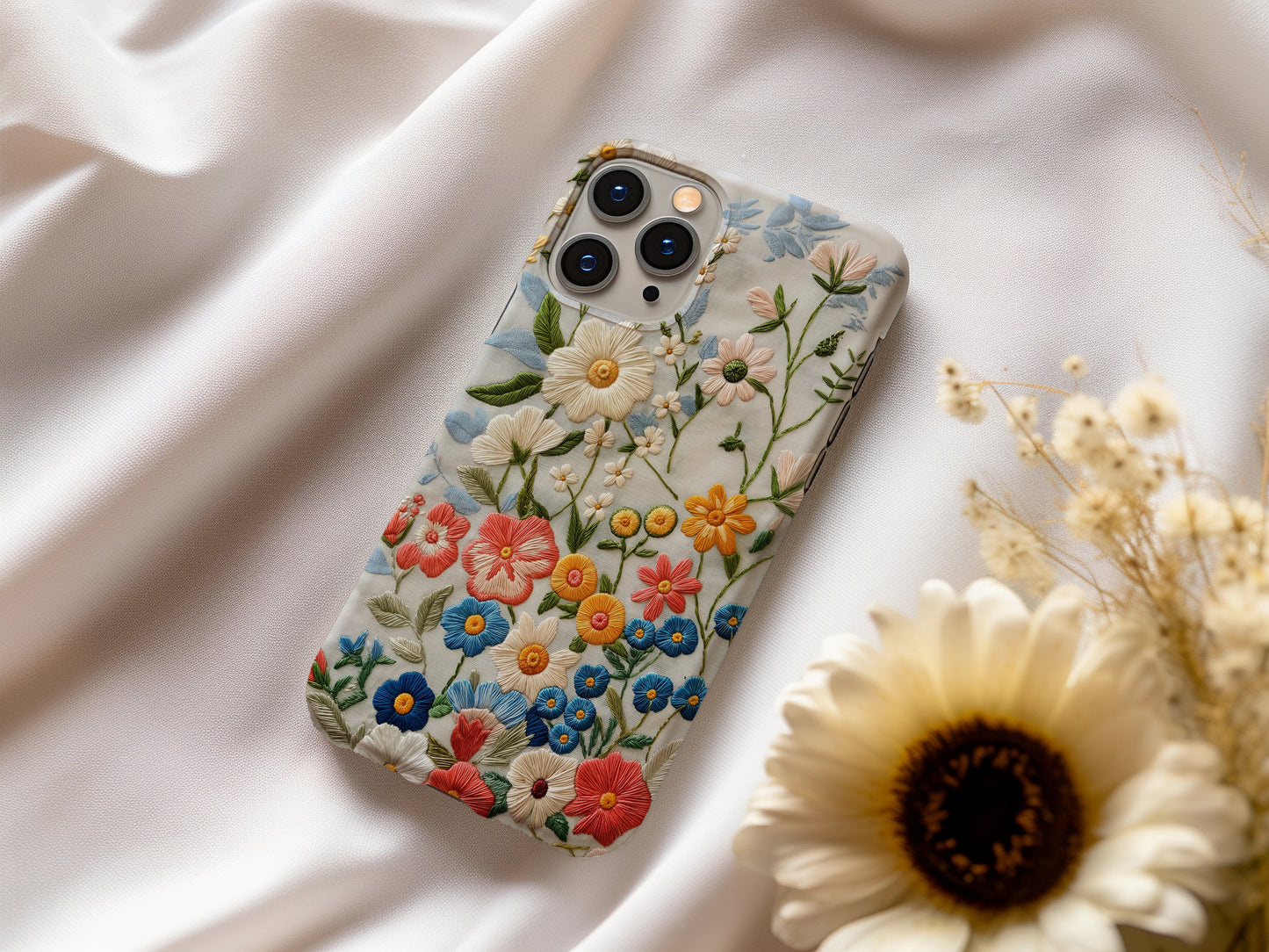 Embroidered Wildflower Phone Case – Nature’s Beauty with Everyday Protection