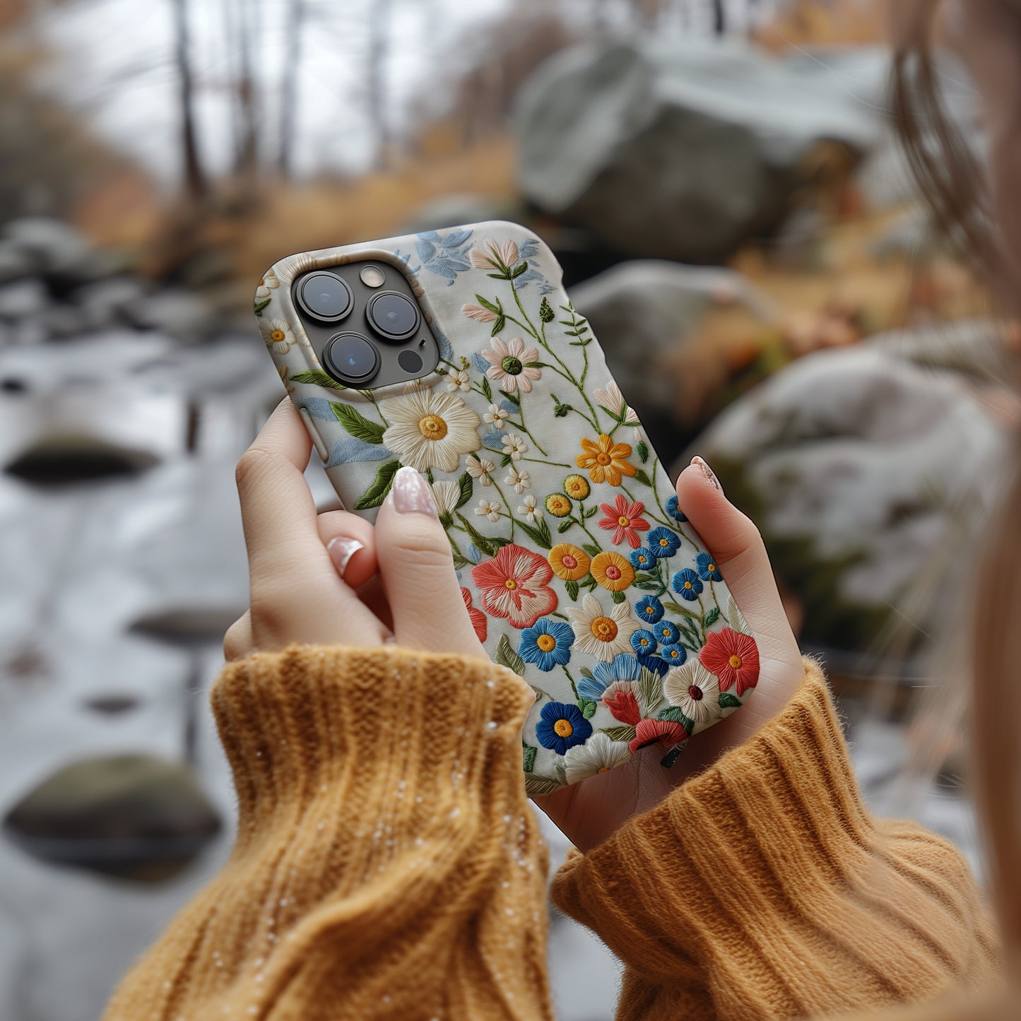 Embroidered Wildflower Phone Case – Nature’s Beauty with Everyday Protection