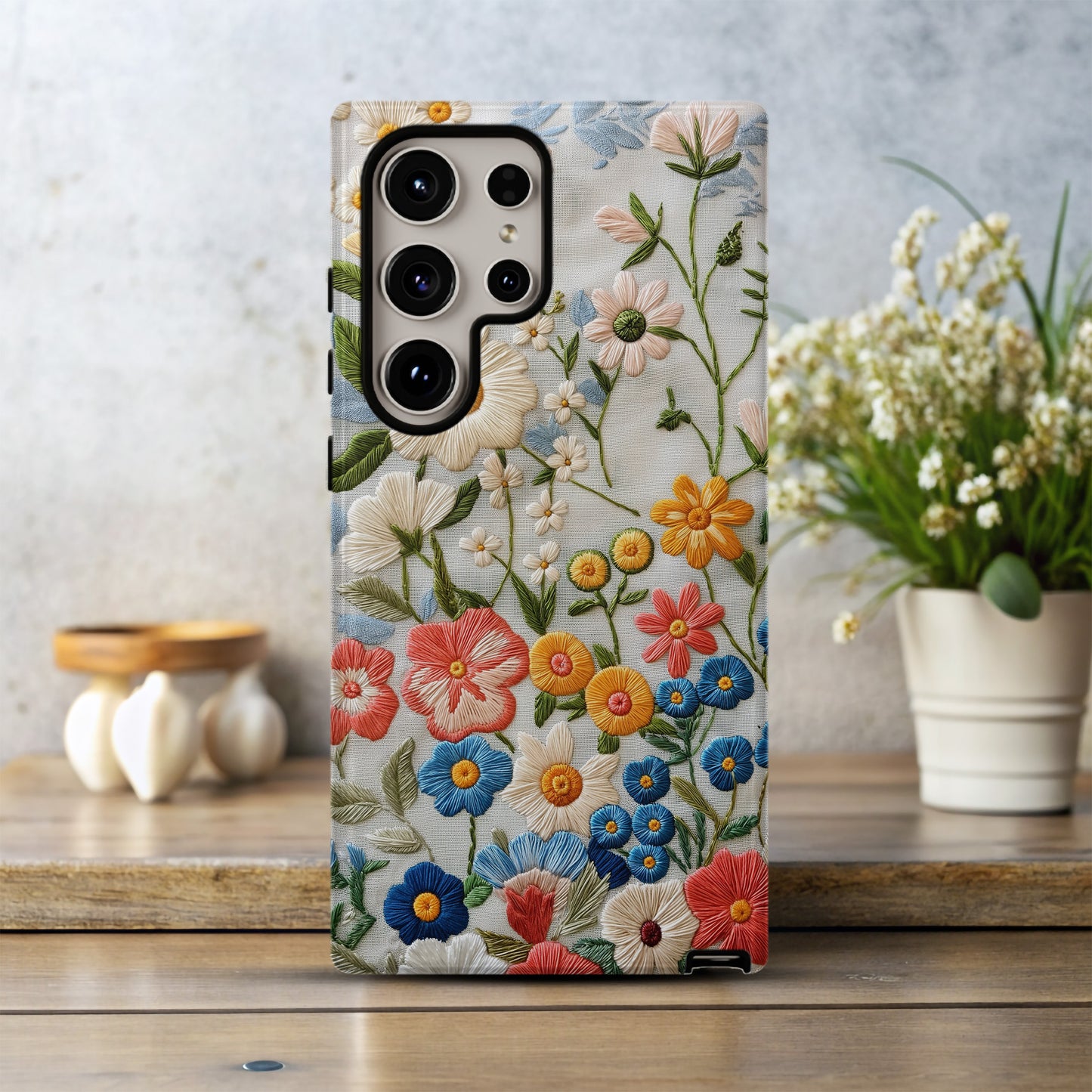 Embroidered Wildflower Phone Case – Nature’s Beauty with Everyday Protection