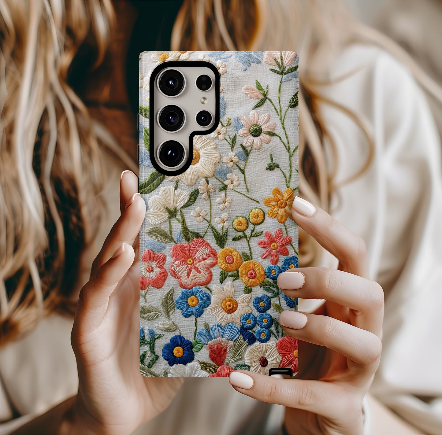 Embroidered Wildflower Phone Case – Nature’s Beauty with Everyday Protection