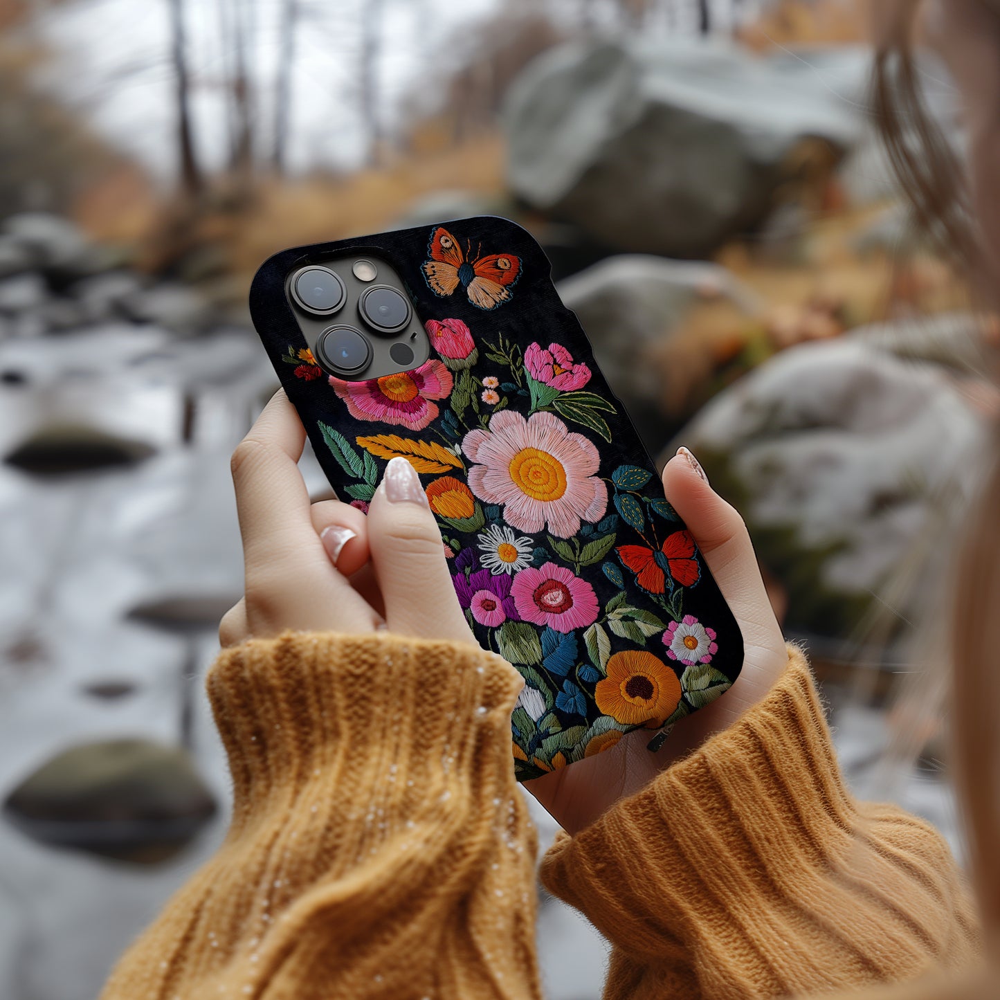 Embroidered Wildflower Phone Case – Nature’s Beauty with Everyday Protection