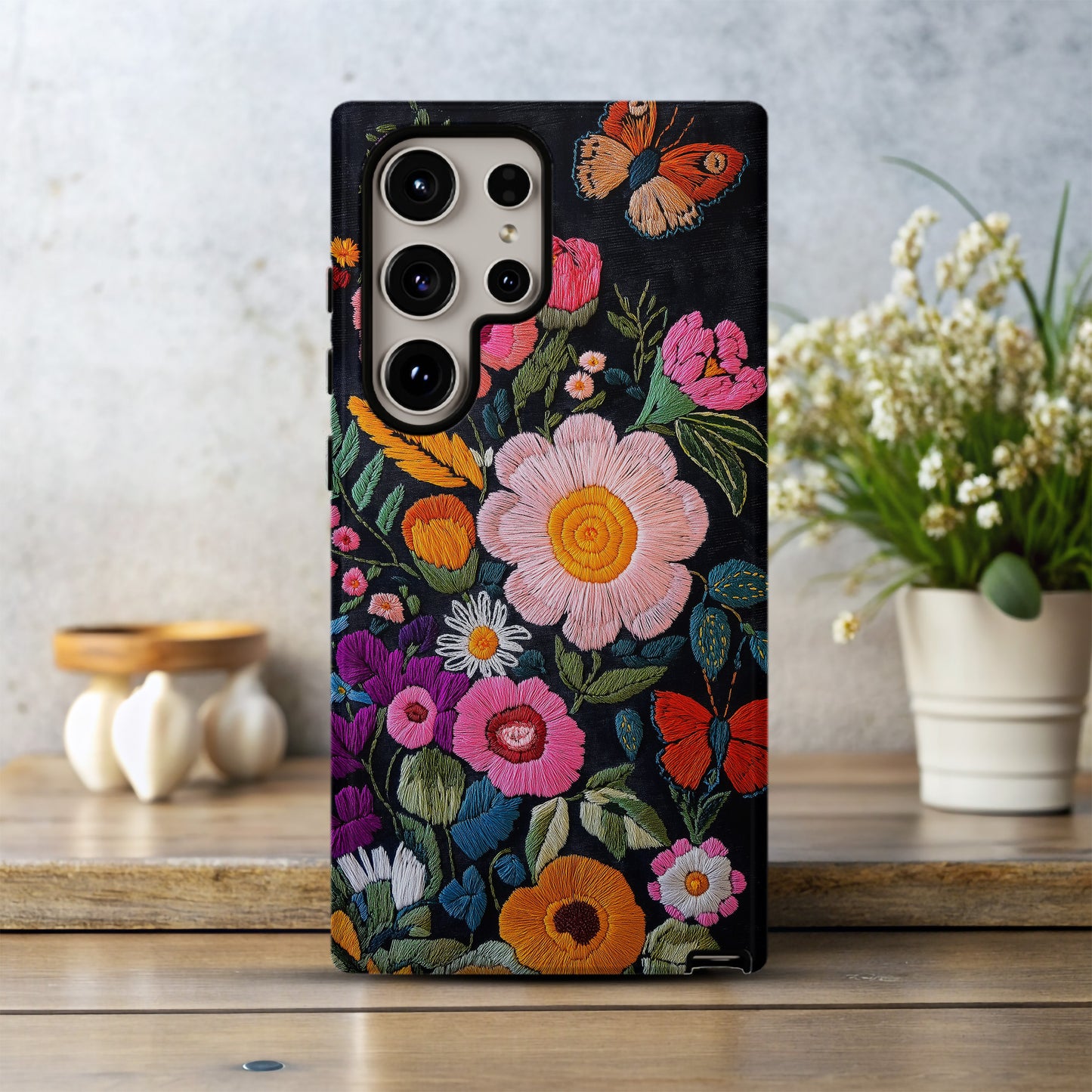 Embroidered Wildflower Phone Case – Nature’s Beauty with Everyday Protection