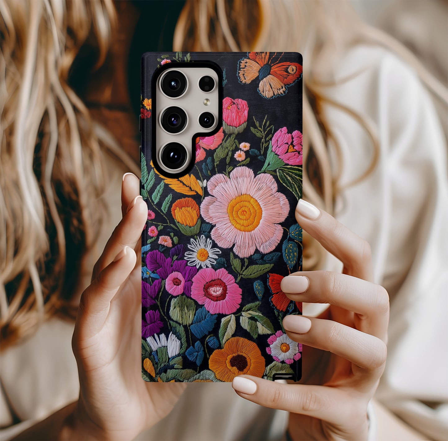 Embroidered Wildflower Phone Case – Nature’s Beauty with Everyday Protection