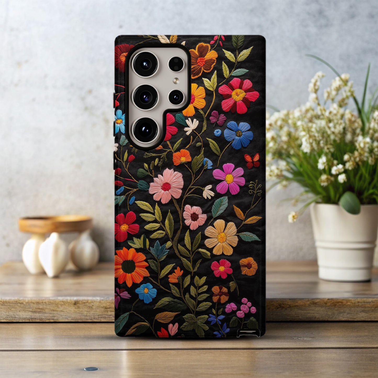 Embroidered Wildflower Phone Case – Nature’s Beauty with Everyday Protection