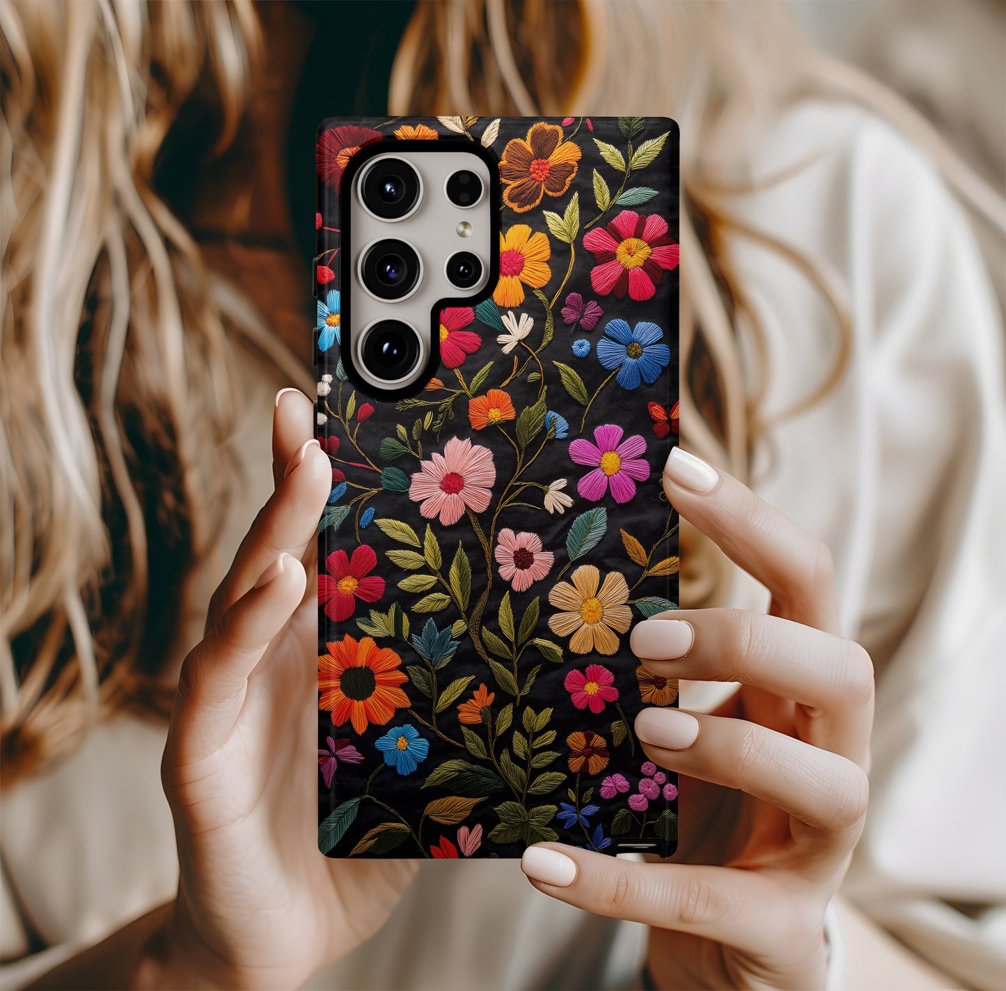 Embroidered Wildflower Phone Case – Nature’s Beauty with Everyday Protection