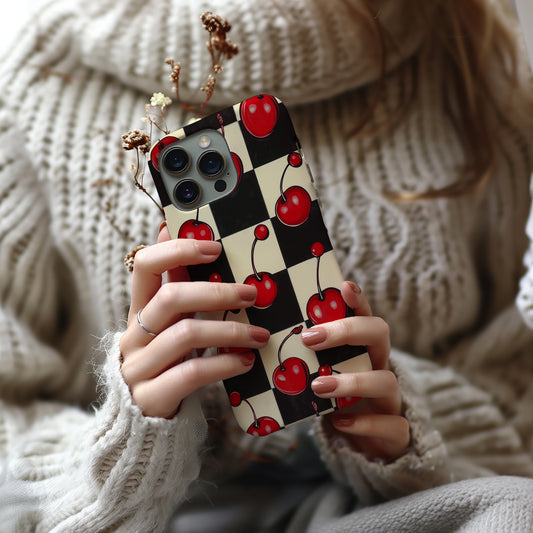 Cherry Checkered Phone Case – Retro Sweetness with Everyday Protection