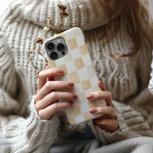 Tan Checkers Phone Case – Subtle Retro Style with Everyday Protection
