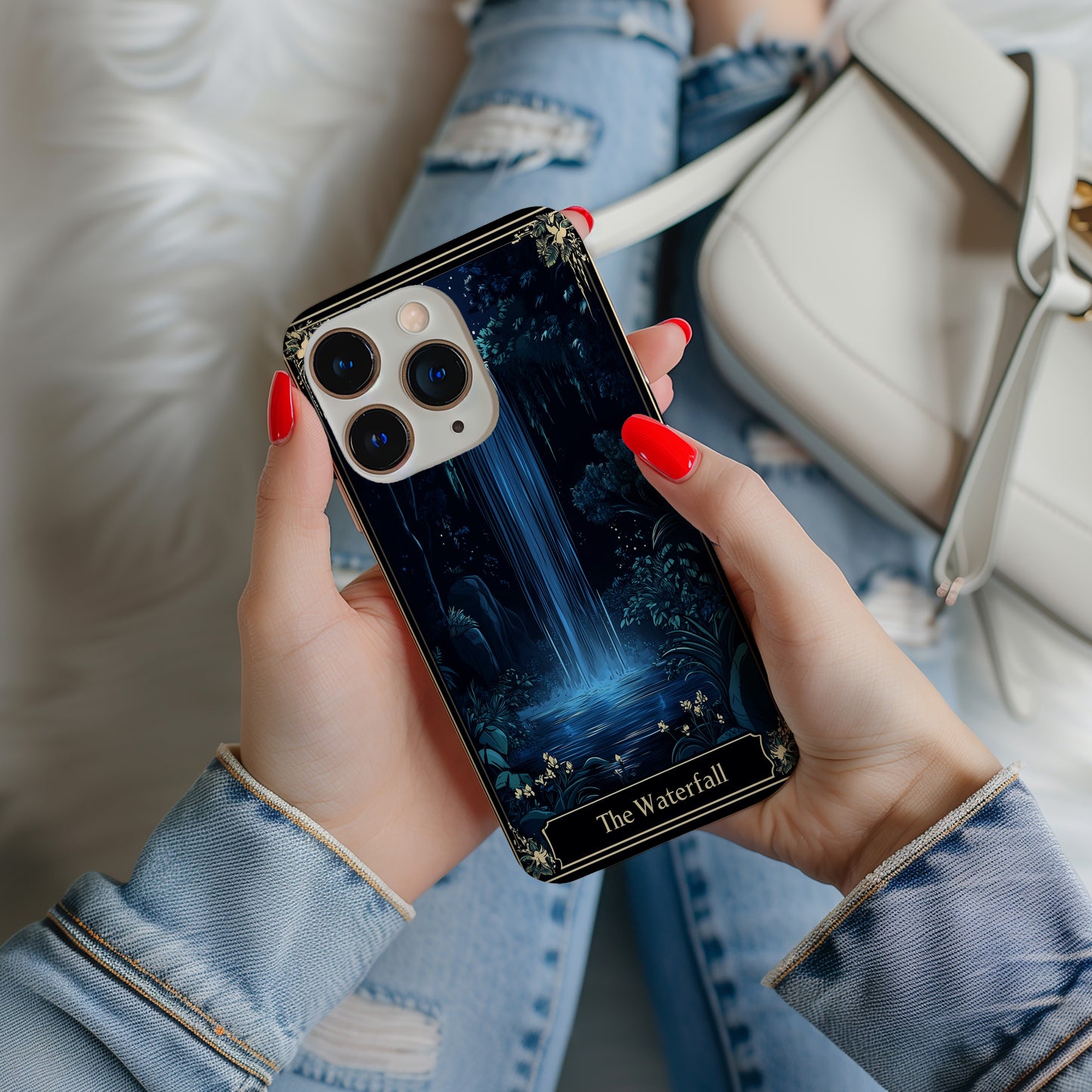 Serenity Falls Tarot Phone Case – Flowing Peace & Sacred Insight with Everyday Protection