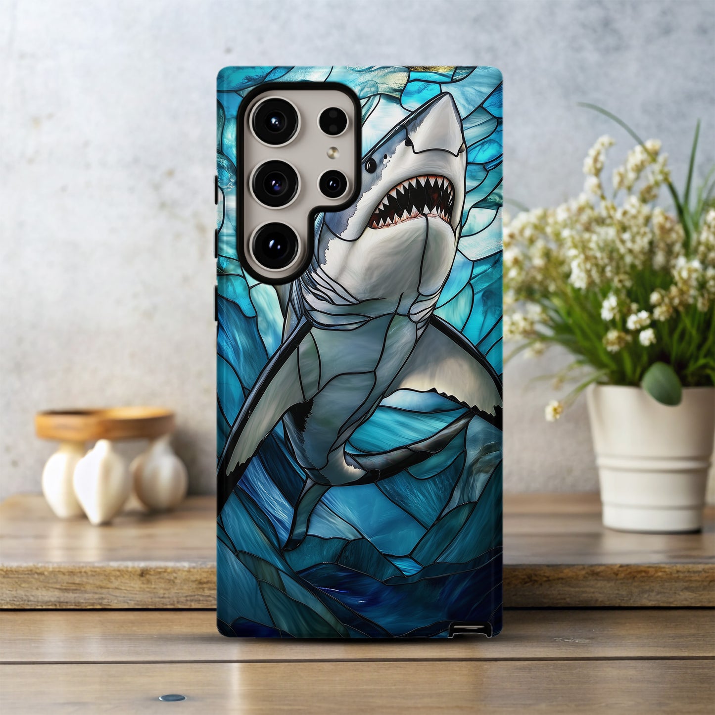 Stained Jaws Phone Case – Ocean Apex Meets Stained Glass Style with Everyday Protection