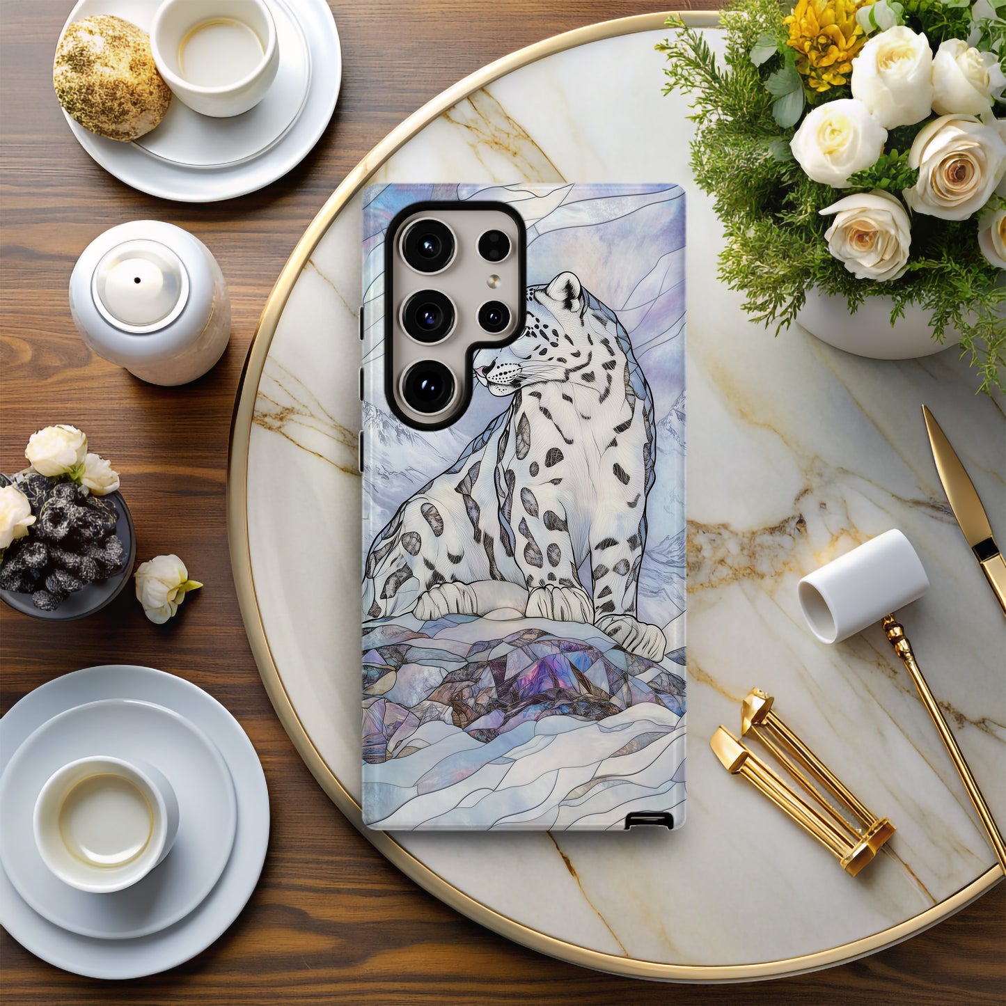 Shards of the Snowcat Phone Case – Arctic Majesty Meets Stained Glass Power with Everyday Protection