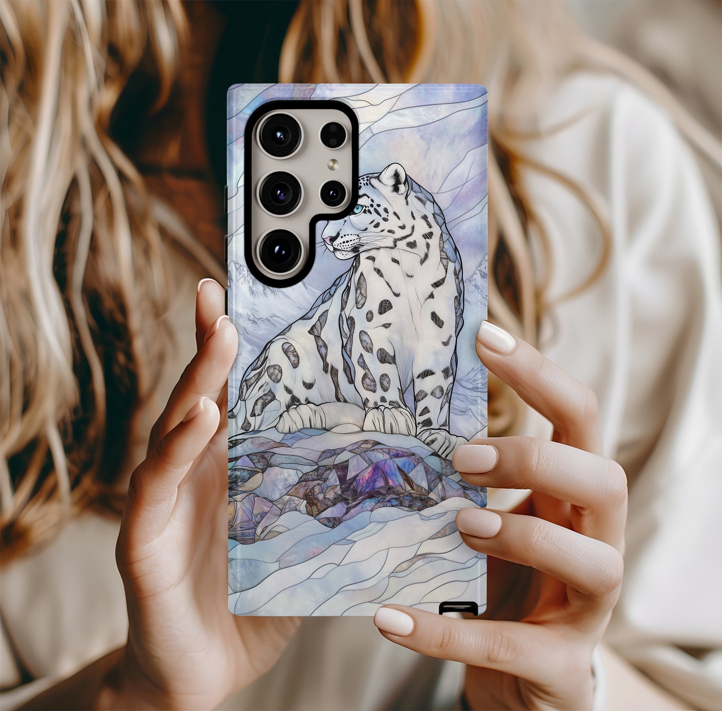Shards of the Snowcat Phone Case – Arctic Majesty Meets Stained Glass Power with Everyday Protection