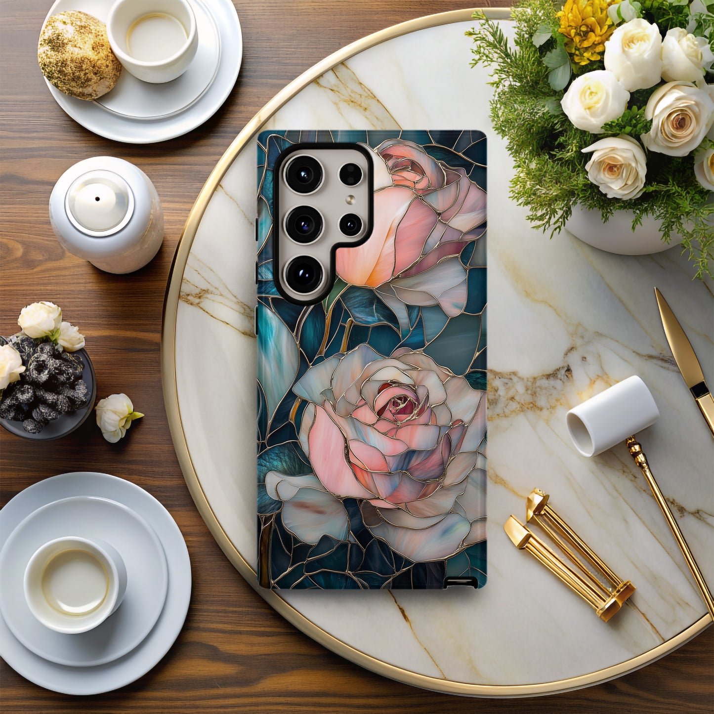 Roselight Mosaics Phone Case – Blooming Beauty in Stained Glass with Everyday Protection