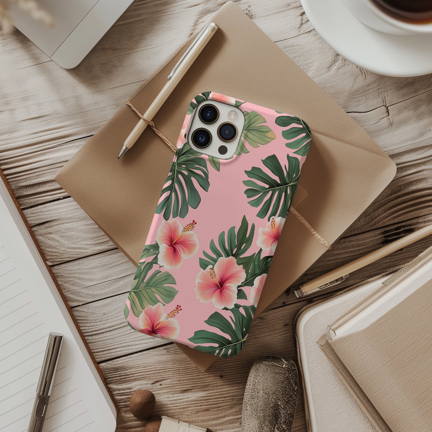Hibiscus & Leaf Phone Case – Tropical Elegance with Everyday Protection