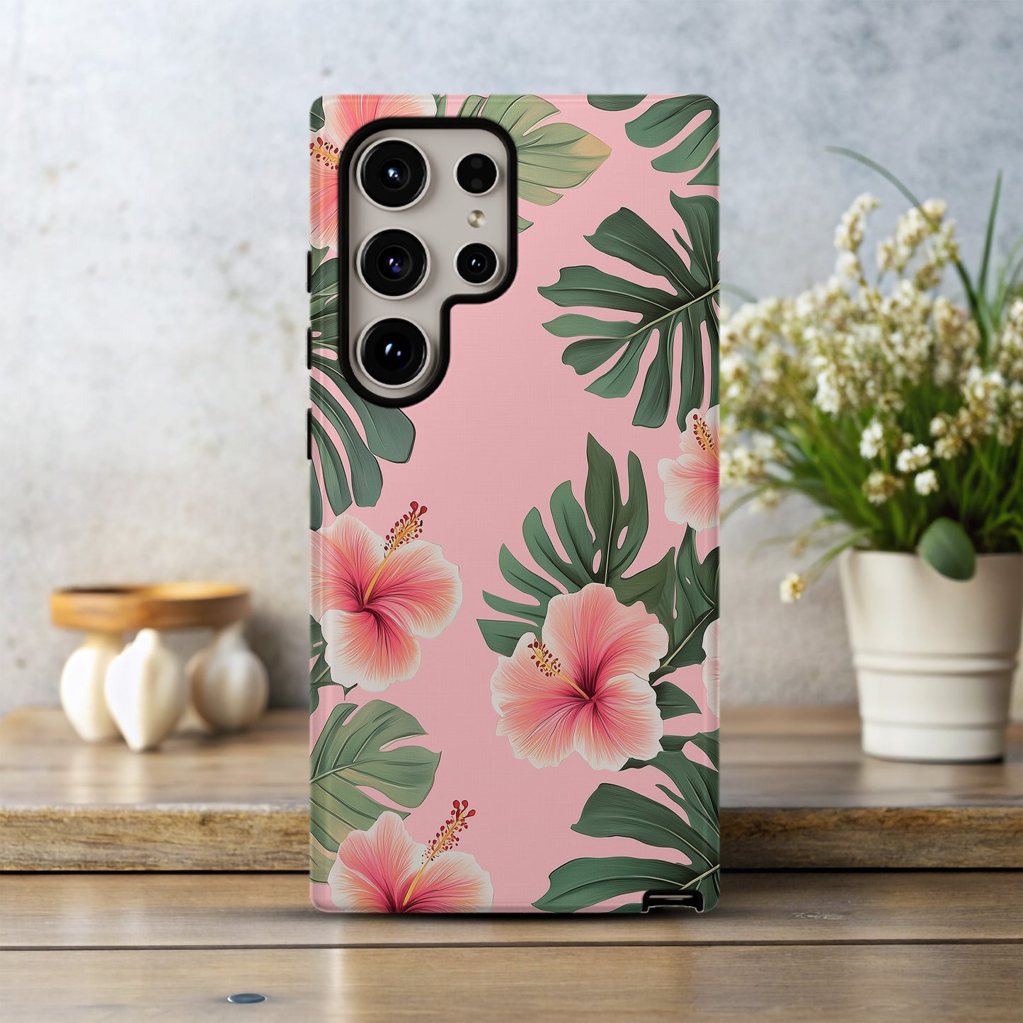 Hibiscus & Leaf Phone Case – Tropical Elegance with Everyday Protection