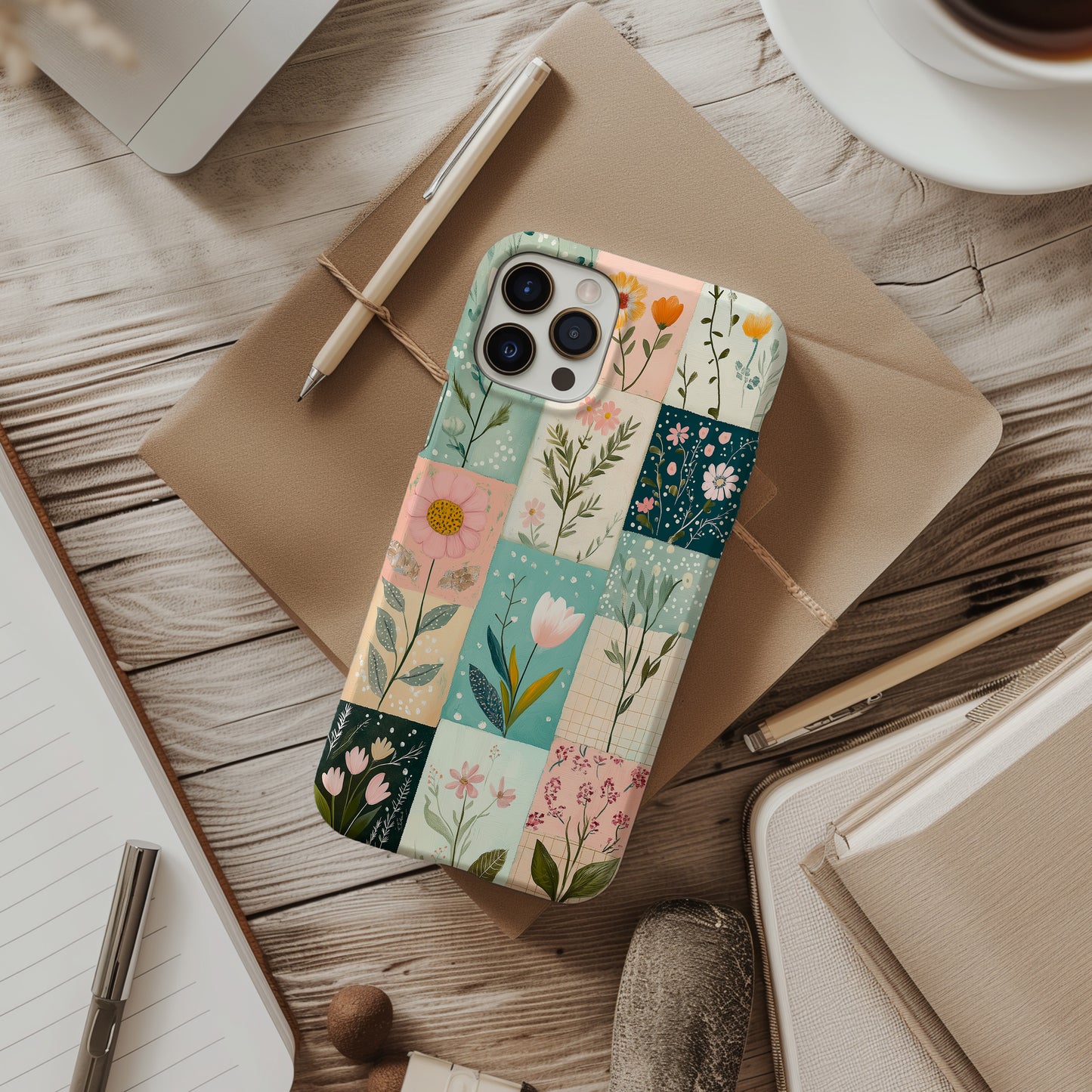 FloraPatch Phone Case – Vintage Floral Quilt Vibes with Everyday Protection