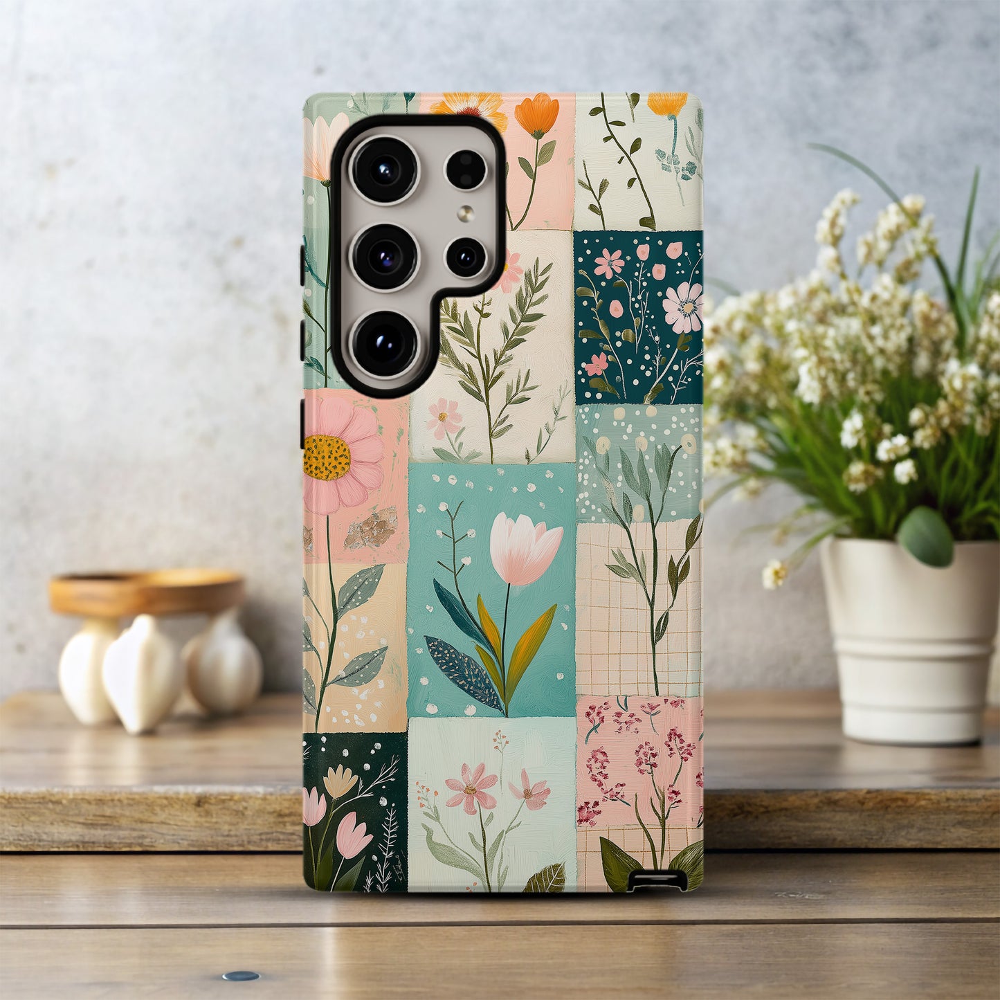 FloraPatch Phone Case – Vintage Floral Quilt Vibes with Everyday Protection