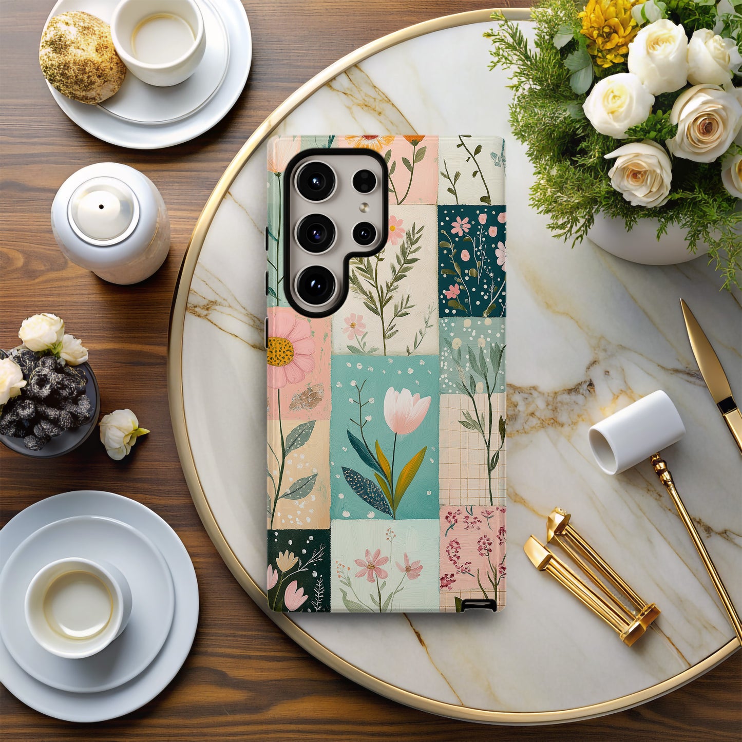 FloraPatch Phone Case – Vintage Floral Quilt Vibes with Everyday Protection