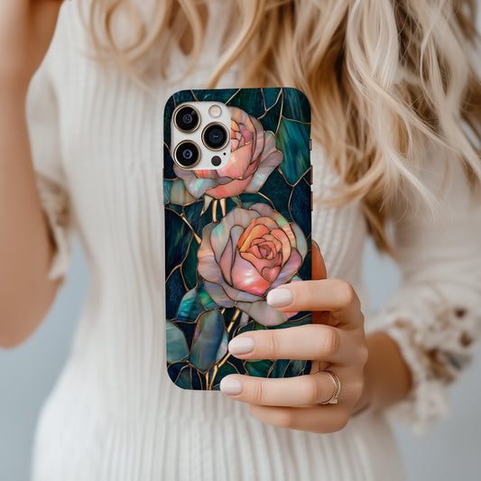 Roseglass Elegance Phone Case – Timeless Beauty in Stained Glass with Everyday Protection