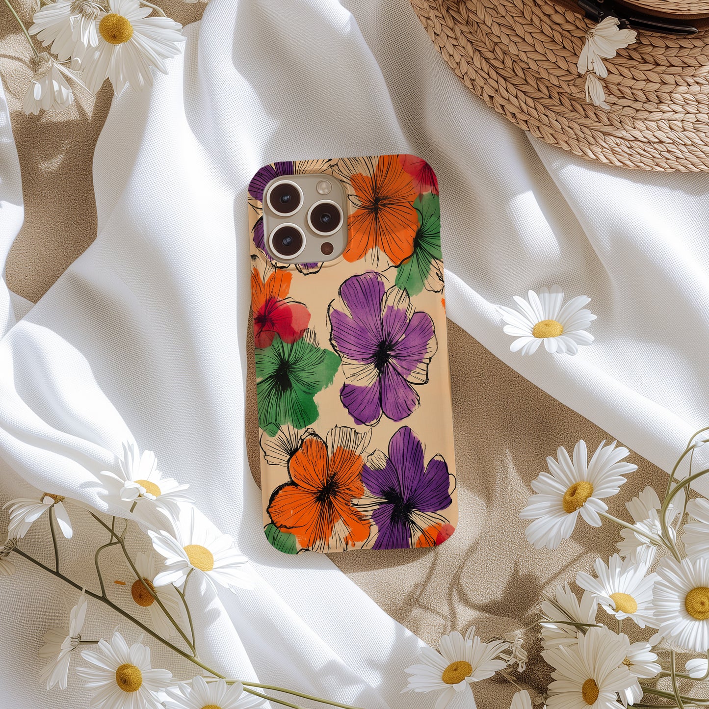 ScribbleBloom Phone Case – Playful Floral Doodles with Everyday Protection