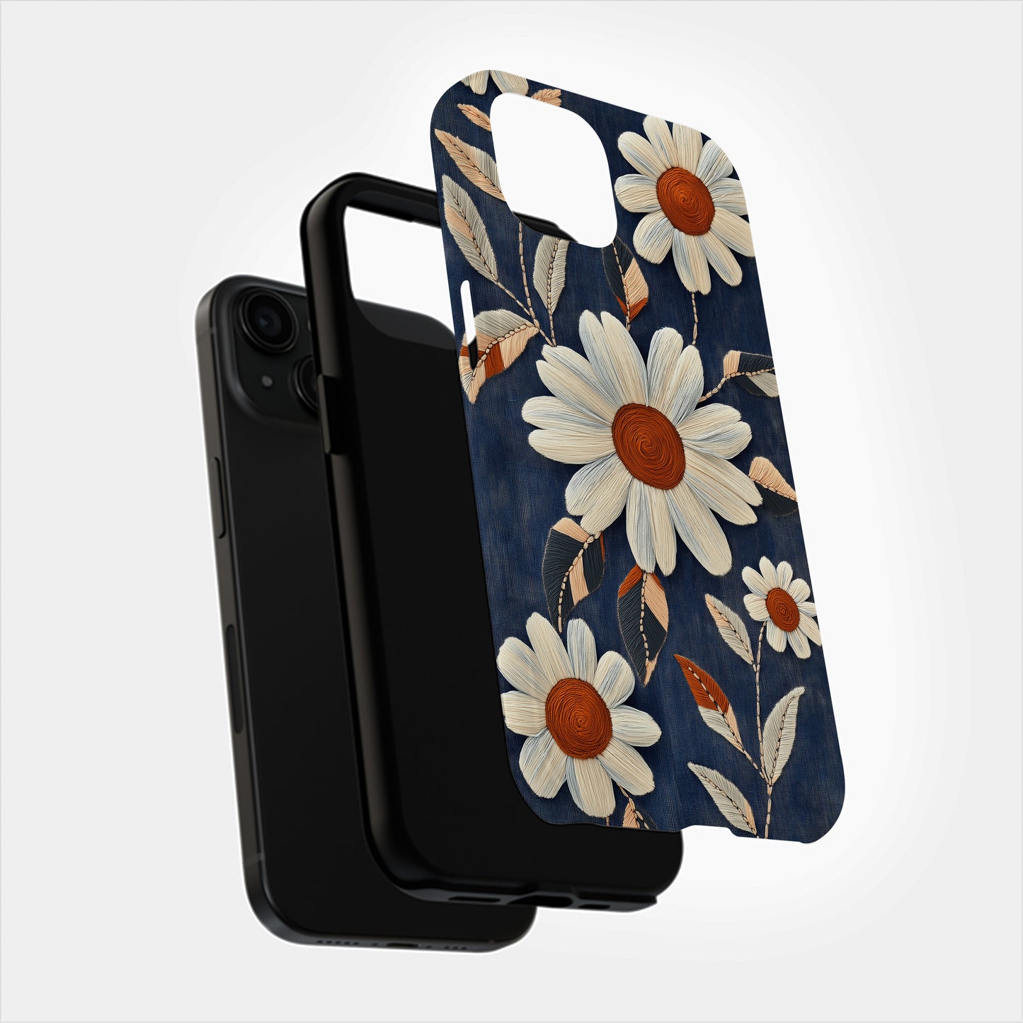 Daisy Denim Stitch Phone Case – Vintage Charm & Everyday Protection with Floral Flair