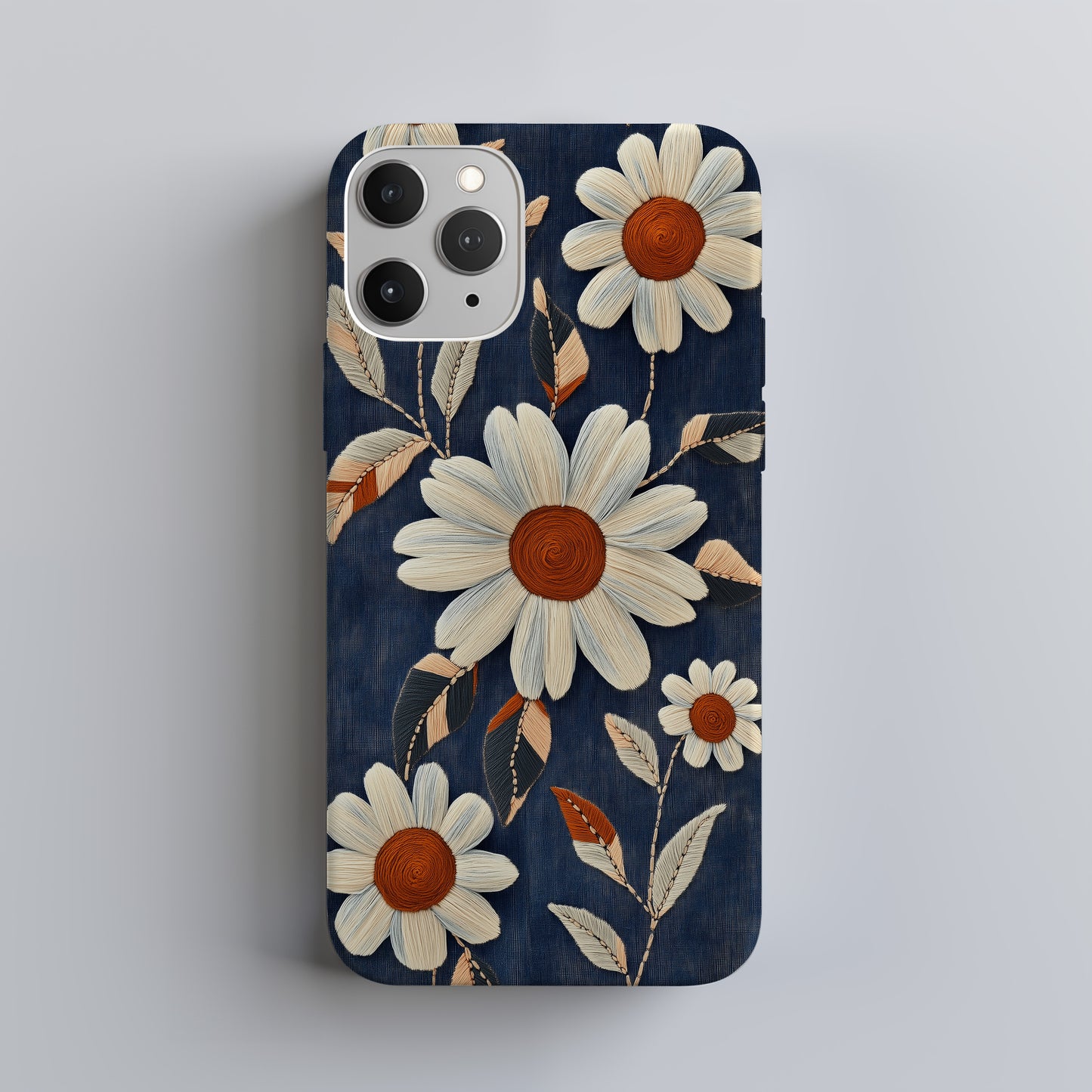Daisy Denim Stitch Phone Case – Vintage Charm & Everyday Protection with Floral Flair