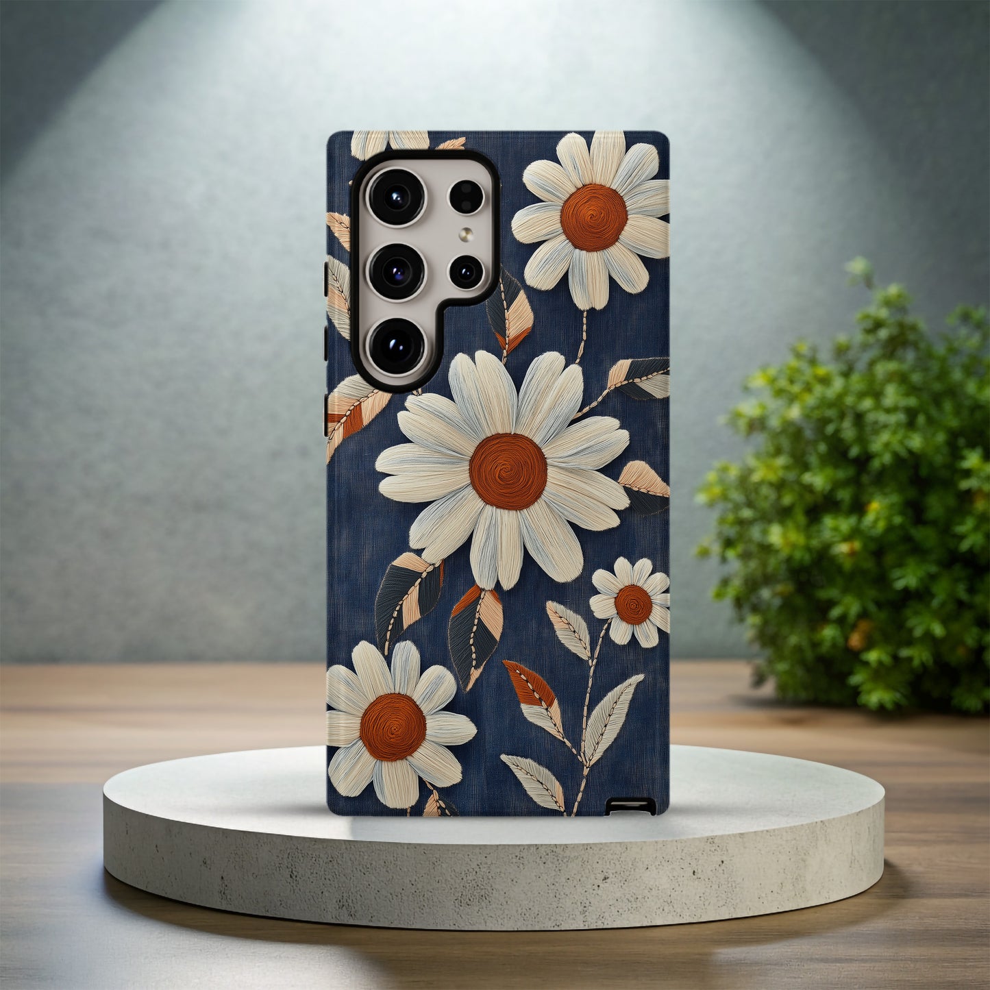 Daisy Denim Stitch Phone Case – Vintage Charm & Everyday Protection with Floral Flair