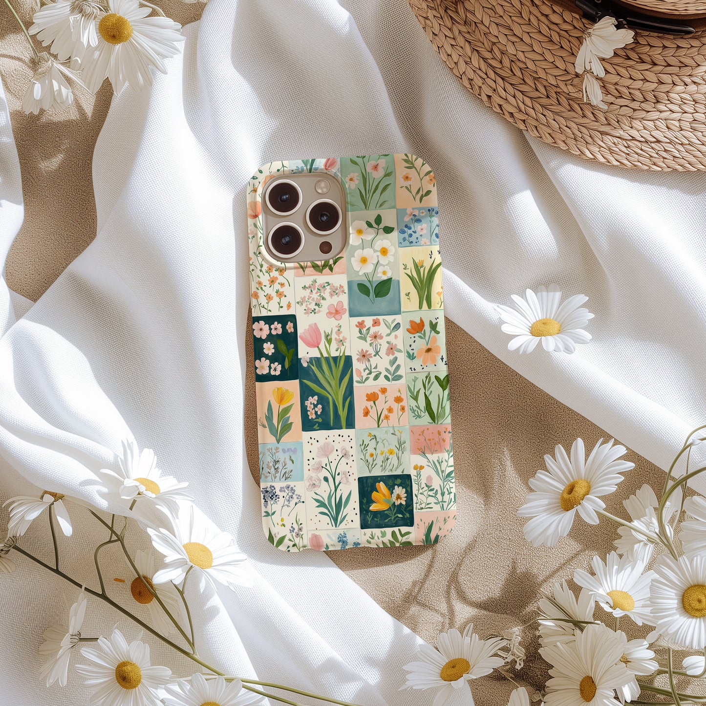 Quilted Blossoms Phone Case – Cozy Patchwork Florals with Everyday Protection