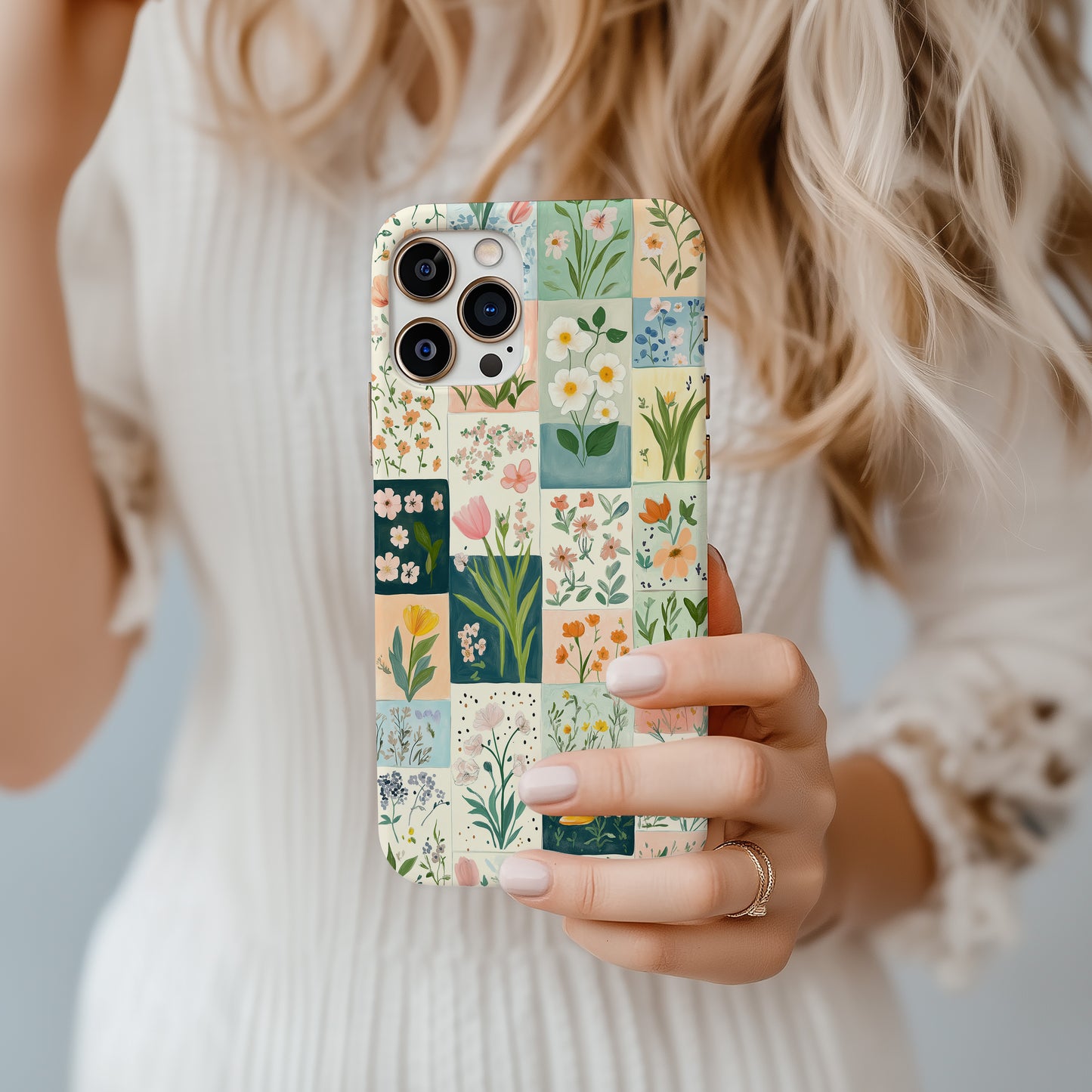 Quilted Blossoms Phone Case – Cozy Patchwork Florals with Everyday Protection