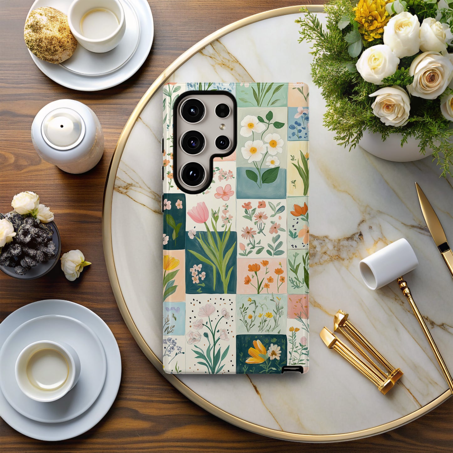 Quilted Blossoms Phone Case – Cozy Patchwork Florals with Everyday Protection