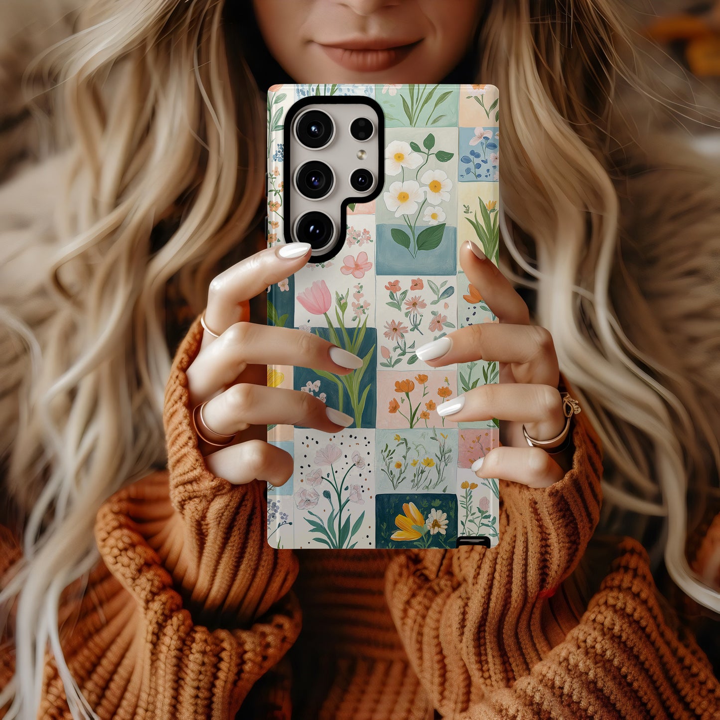 Quilted Blossoms Phone Case – Cozy Patchwork Florals with Everyday Protection