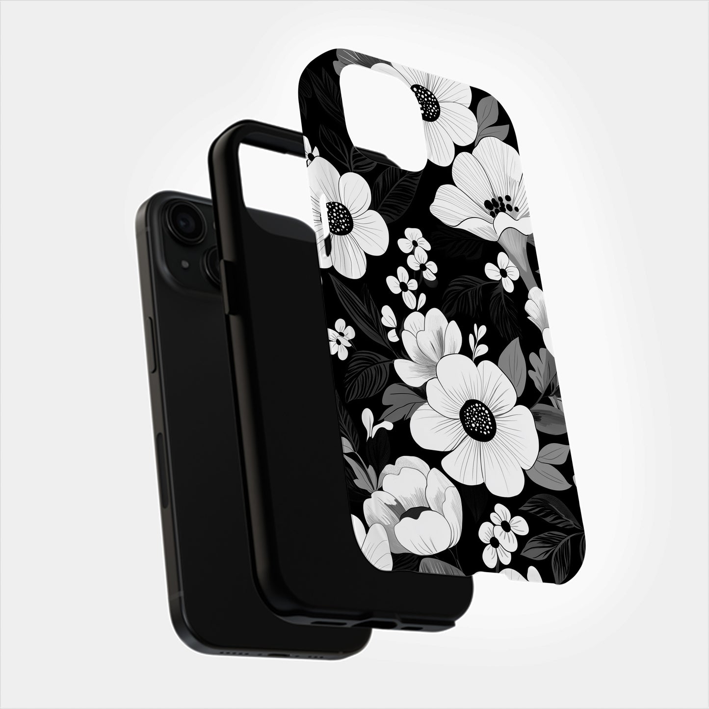 Noir Bloom Phone Case – Monochrome Florals with Bold Elegance & Everyday Protection