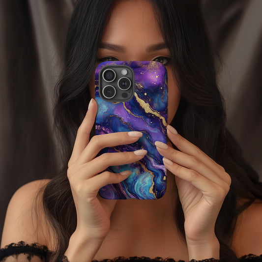 Galaxy Gilded Marble Phone Case – Cosmic Swirls & Everyday Protection with Gold Accents